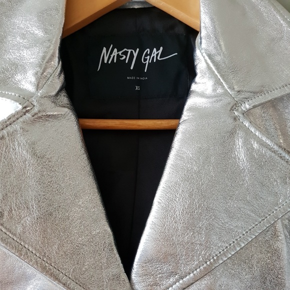 Nasty Gal Lamb Leather Silver Metallic Jacket - Picture 3 of 8